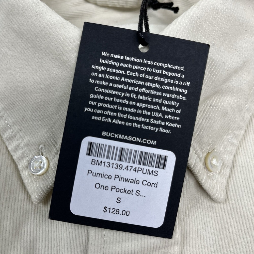 Buck Mason Shirt Mens Small Pumice Pinwale Corduroy One Pocket Shirt - Picture 10 of 15